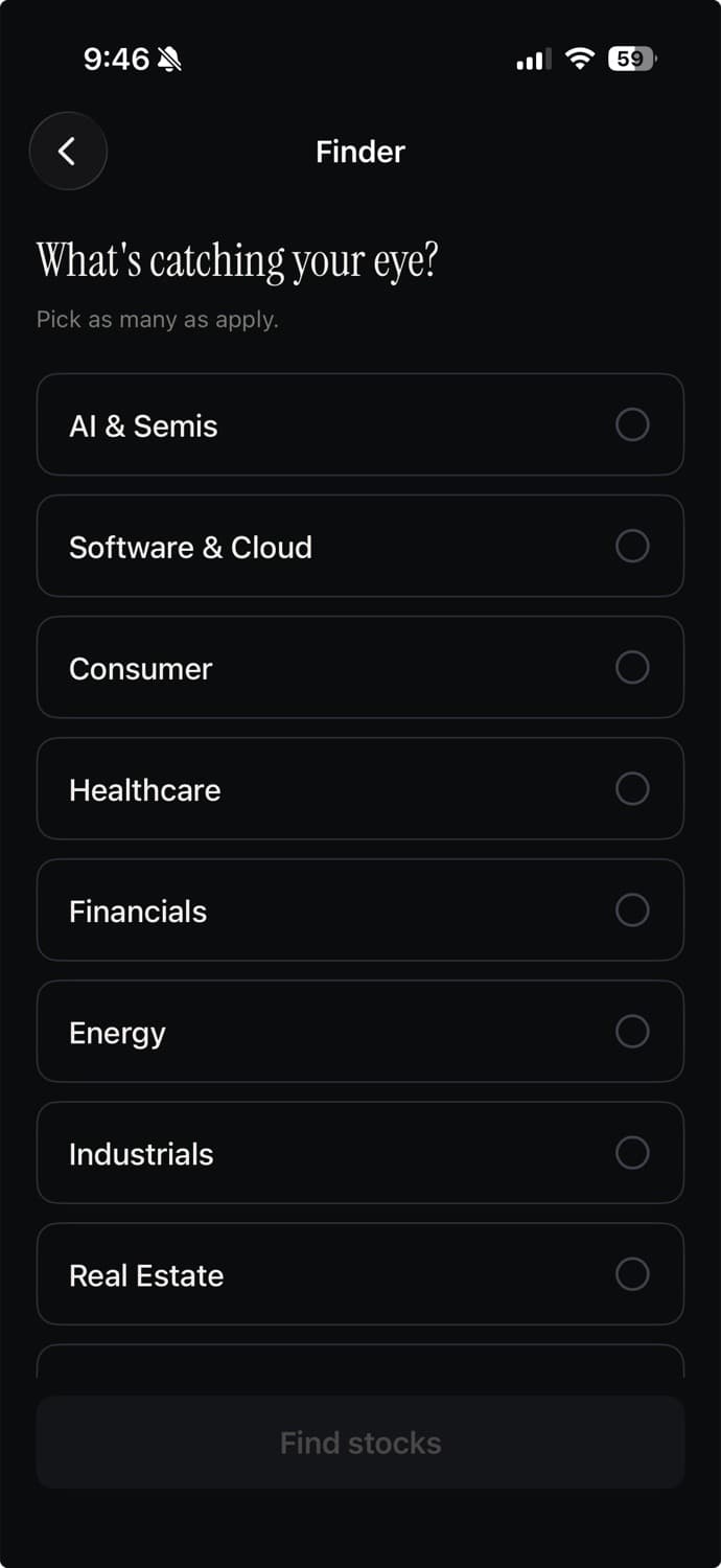 Committee AI finder asking which sectors are catching your eye.